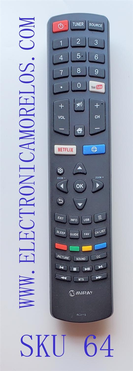 CONTROL REMOTO PARA SMART TV MIRAY ( NUEVO Y ORIGINAL ) / NUMERO DE PARTE RC311S / 06-531W52-TY02X / T160706001686R4